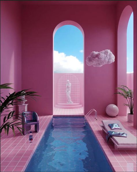 Imagination Background, Vaporwave Interior, 3d Render Art, Vaporwave Music, 1980s Interior, Render Art, Liminal Space, 3d Render, Color Therapy