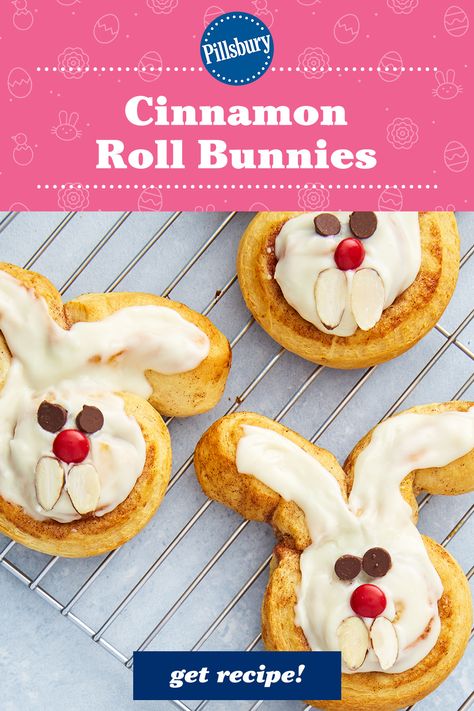 Cinnamon Roll Bunnies Pillsbury Cinnamon Roll Easter Bunnies, Bunny Cinnamon Rolls Easter, Easter Cinnamon Rolls, Cinnamon Bunnies, Cinnamon Roll Bunny, Cinnamon Roll Ideas, Flaky Cinnamon Rolls, Cinnamon Roll Bunnies, Kiddie Treats