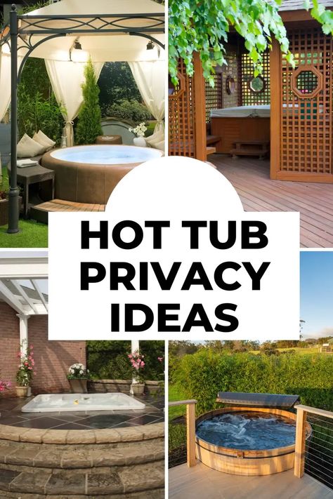 Privacy Fence Ideas For Hot Tub, How To Hide A Hot Tub, Hot Tub Hideaway, Backyard Hot Tubs Ideas, Boho Hot Tub Area, Hot Tub Ideas Backyard Privacy Wall, Privacy Screen For Hot Tub, Jacuzzi Privacy Ideas, Hot Tub Pergola Ideas Privacy Walls