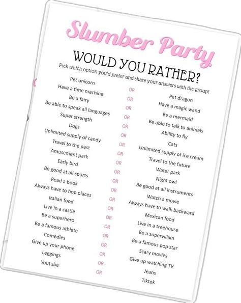 Amazon.com: ZEDEV Slumber Party Games - Think Fast, Sleepover Party Supplies for Girls, Teen, Adult, Pink Pajama Party Games, Set of 20 Games Cards, Birthday Party Activity Decor -A01 : Home & Kitchen Pajama Party Games, Birthday Party Activity, Pink Pajama, Slumber Party Games, Sleepover Birthday Parties, Sleepover Games, Pet Dragon, Birthday Party Activities, Pink Pajamas