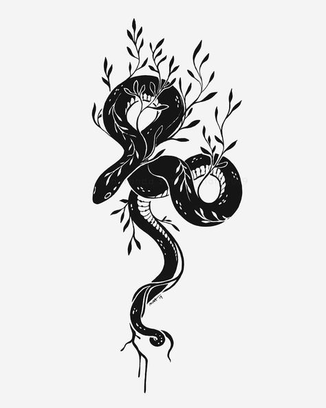 Miranda Zimmerman, Tattoo Studio Interior, Tattoo Studio Design, Snake Illustration, Snake Drawing, Snake Tattoo Design, Plant Tattoo, Irezumi Tattoos, Tattoo Graphic