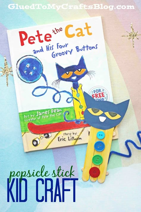 Pete The Cat Buttons, Preschool Pete The Cat, Cat Crafts Preschool, Pete The Cat Art, Pete The Cat Activities, Storybook Crafts, Cat Activities, Cats Crafts, Pete The Cats