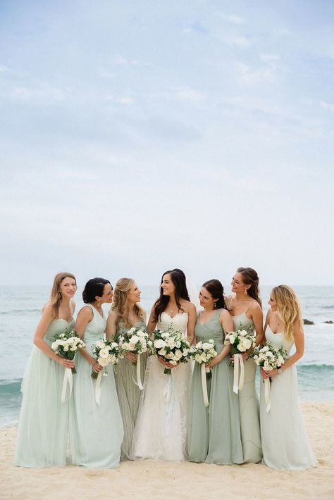 Glam Beach Wedding, Cabo Beach, Beach Wedding Bridesmaid Dresses, Beach Bridesmaids, Rustic Beach Wedding, Beach Wedding Bridesmaids, Beach Wedding Colors, Beach Bridesmaid Dresses, Sage Green Bridesmaid Dress