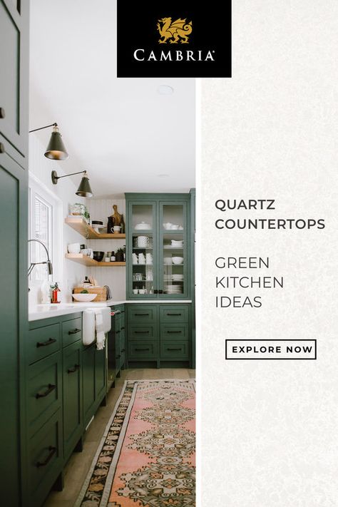 Green is coming back hotter than ever. Explore 12 ways to showcase this swoon-worthy shade to inspire your next kitchen project. Featured design: Newport™ Caldwell Green Cabinets, Kitchen With Gray Walls, Green Cabinets Kitchen, Mercer House, Green Kitchen Ideas, Grandpa Chic, Kitchy Kitchen, Grey Kitchen Walls, Green Kitchen Designs