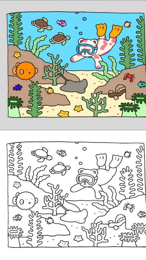 Discover the joy of coloring with these delightful pages! Whether you're a beginner or an experienced artist, these pages offer a fun and relaxing way to express yourself. Diy Coloring Books, Ocean Drawing, Bobbie Goods, Kitty Coloring, Bear Coloring Pages, صفحات التلوين, Ocean Colors, Easy Coloring Pages, Cartoon Coloring Pages