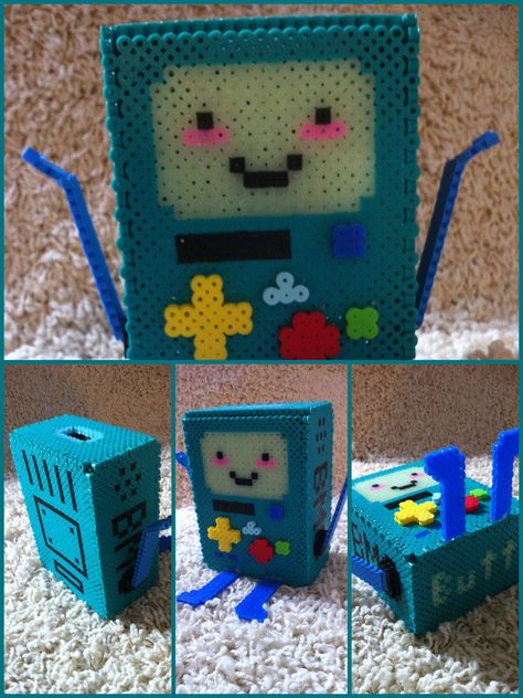 3D BMO perler beads Bmo Perler Beads, Perler Creations, Nerd Crafts, 3d Perler Bead, Fuse Bead Patterns, Perler Art, 3d Figures, Perler Crafts, Hama Bead