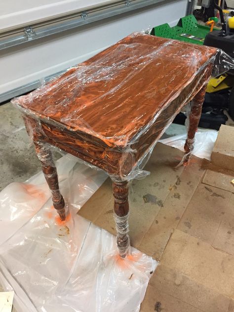 stripping furniture the easy way: spray stripper and saran wrap overnight. Cream Furniture, Stripping Furniture, Stripping Paint, Furniture Fix, Bedroom Remodel, Furniture Rehab, Diy Furniture Renovation, Furniture Repair, Plywood Furniture