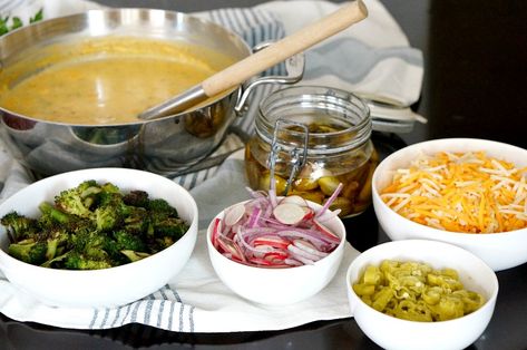 Soup Toppings Bar - Semi-Homemade & Foodie Friendly - Forks and Folly Soup Toppings, Office Party Ideas, Soup Night, Soup Bar, Toppings Bar, Decorating Office, Pizza Bar, Desks Office, Semi Homemade