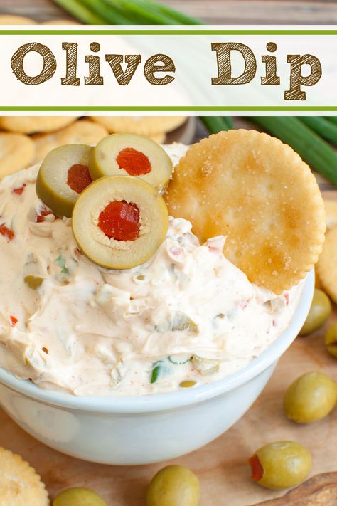 white bowl of dip topped with sliced olives and a cracker Green Olive Dip, Dips Appetizers, Olive Appetizer, Appetizer Easy, Olive Dip, Easy Dip, Easy Dips, Healthy Dips, Party Appetizers Easy