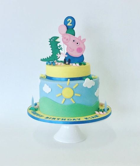 Peppa And George Cake, Peppa Pig Birthday Party Boy, Peppa Pig George Cake, Peppa Pig Boy Birthday Party, Peppa Pig Birthday Cake For Boys, George Pig Birthday Cake, George Cake Peppa, George Pig Cake, Peppa Pig Buttercream Cake