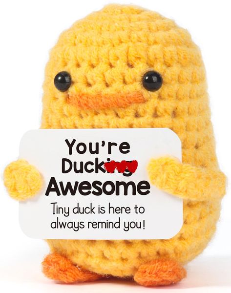 PRICES MAY VARY. Funny Positive Duck: A delightful companion that brings smiles and spreads positive vibes wherever you go! This adorable knitted duck is more than just a plush doll. With its special positive card, it becomes a unique and creative way to uplift your friends. Cute Stress Relief Gift: Whether you're seeking a mood booster on a challenging day, a cute companion for your desk, or a source of laughter during work time, these positive ducks are here to lend a hand. Encouragement Gifts Crochet Duck, Cute Potato, Handmade Gifts For Friends, Funny Home Decor, Quick Crochet Patterns, Christmas White, Encouragement Gifts, Quick Crochet, Stocking Stuffer Gifts