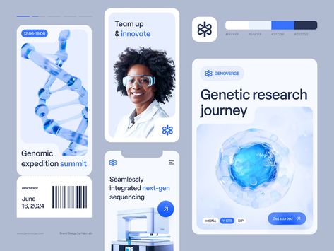 GenoVerge Healthcare Innovation Brand Identity by Halo Branding for HALO LAB on Dribbble Health Care Ads Creative, Medical Identity, Healthcare Ads, Healthcare Branding, Medical App, Web Design Mobile, Medical Logo, Medical Design, Hospital Design