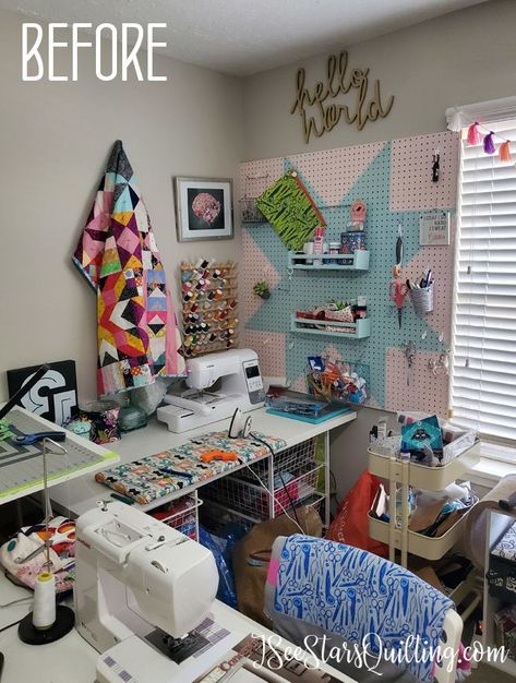 Sewing Room Makeover Ideas, Quilting Rooms Studios, Sewing Room Wall Colors, Tiny Sewing Room Ideas, Quilt Room Ideas Sewing Spaces, Sewing Room Elfa, Loft Sewing Room Ideas, Farmhouse Sewing Room Ideas, Quilt Room Organization Organizing Ideas