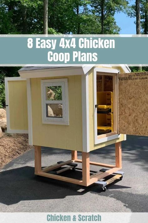 8 Easy 4x4 Chicken Coop Plans to DIY Over the Weekend 4 Chicken Coop, 4x4 Chicken Coop, Easy Diy Chicken Coop Plans, Chicken House Diy, Pallet Backyard, Simple Chicken Coop Plans, Coop Layout, Chicken Coop Building Plans, Easy Diy Chicken Coop