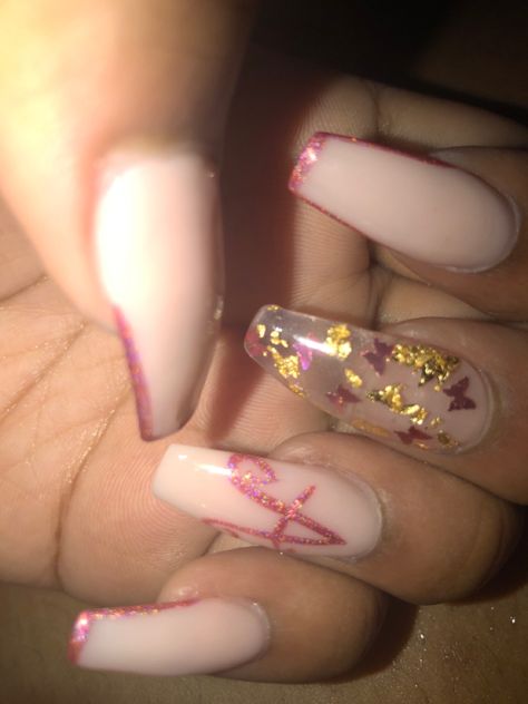 Boyfriend Initials, Pink Coffin, Coffin Nails, Cute Nails, Initials, Nails, Pink, Beauty