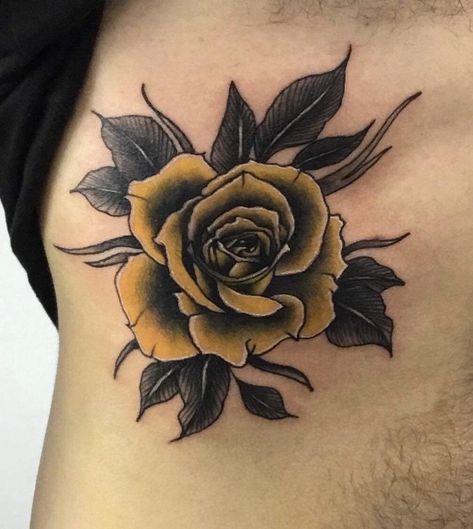 Got this rib piece the other day 4 hour session my mums favourite flower is a yellow rose Black And Yellow Rose Tattoo, Black And Yellow Tattoo Design, Rose Tattoo Yellow, Yellow Rose Tattoo Men, Yellow Tattoo Ideas, Black And Yellow Tattoo, Yellow Roses Tattoo, Orange Rose Tattoo, Yellow Rose Tattoo