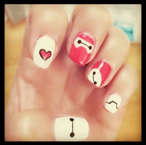 Baymax nails Big Hero 6 Nails, Baymax Nails, Movie Inspired Nails, Baymax Gift Ideas, Baymax Room Decor, Baymax Loungefly, Baymax Phone Case, Disney Inspired Nails, Kids Nail Designs