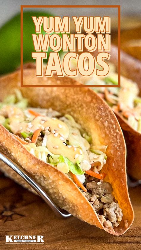 Craving something totally irresistible? 😍 Introducing Yum Yum Wonton Tacos! 🌮🔥 These flavor-packed bites, drizzled with Kelchner's Yum Yum Sauce, are here to steal the show.   #Kelchners #YumYumSauce #Tacos #Delicious #Foodie #NewProduct Won Ton Tacos Recipe, Wanton Tacos, Recipes Tacos, Wonton Tacos, Spam Recipes, Creamy Horseradish Sauce, Yum Sauce, Yum Yum Sauce, Taco Ingredients