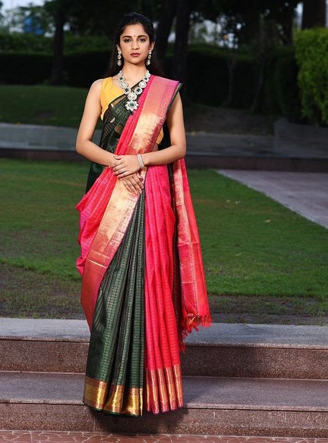 How to drape dupatta on saree in multiple ways – G3+ Fashion Kanchipuram Saree Draping Styles, Skirt With Saree Drape, Two Saree Draping, South Indian Saree Draping Styles, Draping Dress Pattern, Saree Draping Styles Modern, Draping Saree Style, Different Saree Draping Styles, Drape Skirt Pattern