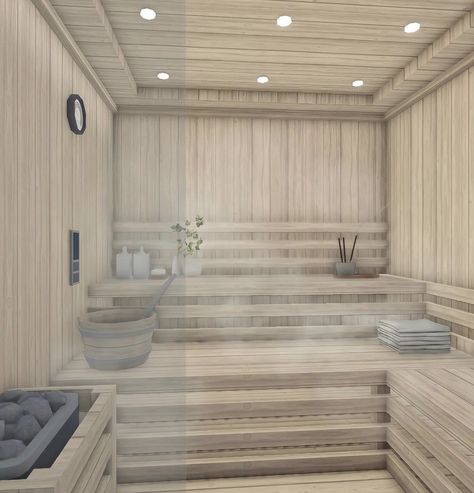 Bloxburg Sauna, Room Bloxburg, Bloxburg Decals Codes, Sauna Room, Beach Room, Home Building Design, Building Design, Bedroom Inspirations, Exterior Design