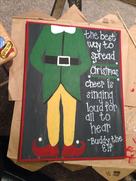 Buddy the Elf canvas for Christmas!! Diy Christmas Canvas Art, Diy Christmas Canvas, Elf Decorations, Quotes Christmas, Christmas Canvas Art, Christmas Paintings On Canvas, Holiday Painting, Buddy The Elf, Christmas Canvas