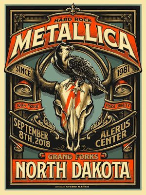 Metallica-Grand-Forks-Print-Mark-5 Metallica Concert, Metallica Logo, Metallica Art, Rock Poster Art, Art Hippie, Rock Band Posters, Band Poster, Grand Forks, Moto Vintage