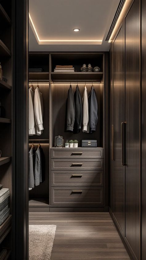 40+ Stylish Walk-In Closet Ideas for Ultimate Organization Modern Closet Designs, Walk In Wardrobes, Corner Shelving Unit, Men's Closet, Elegant Lighting Fixtures, Modular Unit, Men Closet, Dressing Area, Pull Out Drawers