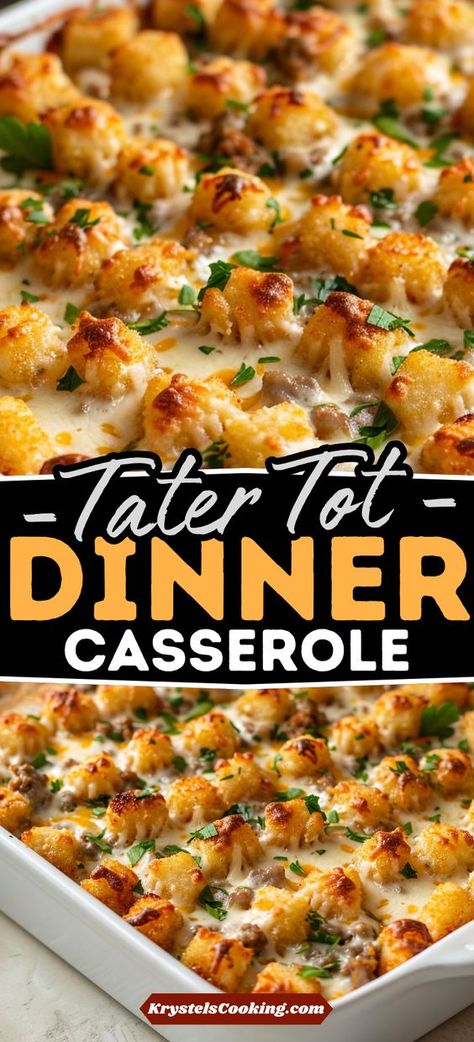 Comforting Easy Tater Tot Casserole: Try this cheesy casserole made with ground beef for a simple and tasty dinner idea. Perfect for busy weeknights! Tater Tot Casserole Cream Cheese, Tater Tot Hamburger Casserole, Tater Tot Casserole Recipes For Dinner, Healthier Tater Tot Casserole, Taco Casserole Bake Tater Tots, Beef And Tater Tot Casserole, 7 Layer Dinner Casseroles Ground Beef, Oven Casseroles Dinners, Tator Tot Casserole In Crock Pot