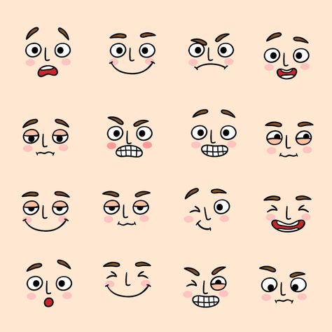 Inkblot Cartoon, Cartoon Icons Mood, Cute Cartoon Faces, Cartoon Faces Expressions, Funny Cartoon Faces, Cartoon Expression, Emotion Faces, Zestaw Ikon, Free Icon Set