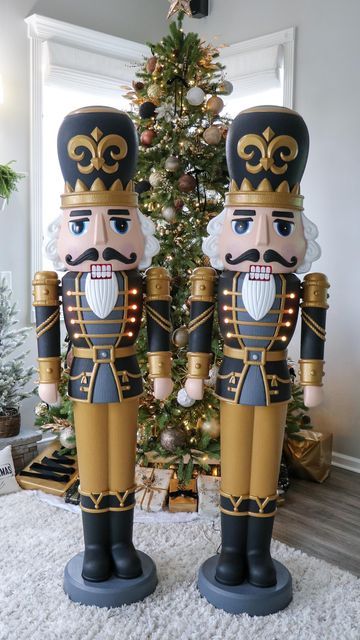 Black And Gold Nutcracker, Painted Walmart Nutcracker, Walmart Nutcracker Painted, Walmart Nutcracker Painting Ideas, Walmart Nutcracker Makeover, Nutcracker Themed Christmas Decor, Nutcracker Painting Ideas, Painted Nutcracker Diy, Walmart Nutcracker