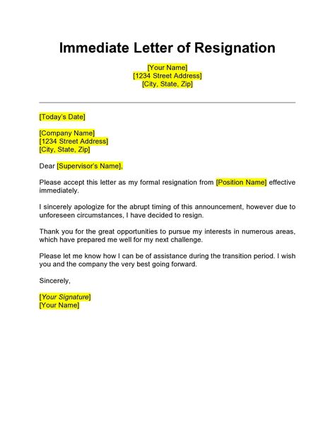 Immediate Resignation Letter Sample, Immediate Resignation Letter, Employee Resignation Letter, Professional Resignation Letter, Resignation Letter Format, Resignation Template, Short Resignation Letter, Job Resignation Letter, Resignation Letter Sample