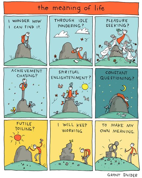 INCIDENTAL COMICS: The Meaning of Life Incidental Comics, Cartoon Motivation, Grant Snider, Satirical Illustrations, Life Comics, The Meaning Of Life, Whimsical Artwork, Comics Story, Free Hugs