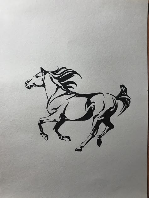 Black Horse Tattoo Design, White Horse Tattoo Ideas, Scary Horse Tattoo, Running Horse Tattoo Design, Woodcut Horse Tattoo, Horse Zodiac Tattoo, Horse Inspired Tattoos, Horse Running Tattoo, Horse Tattoo Outline