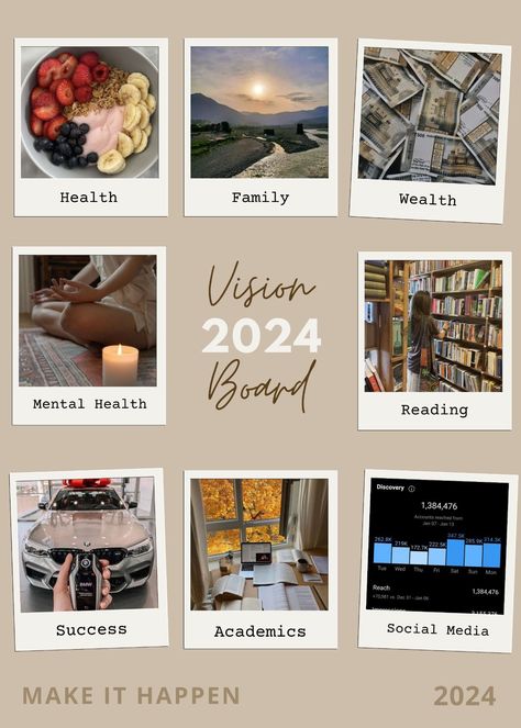 Minimalistic vision Board Vision Board Photos Printable, Vision Board Pictures To Print, Easy Vision Board Examples, Vision Board 2025 Aesthetic Ideas, 2025 Vision Board Bullet Journal, Vision Board Ideas 2024-2025, Modern Vision Board, Vision Board Ideas For School, 2015 Vision Board