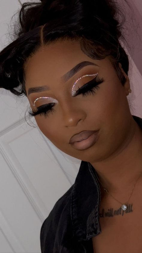 Makeup Ideas For Prom With Rhinestones, 21st Bday Makeup Looks, Soft Glam Rhinestone Makeup, Diamond Glam Makeup, Natural Glam With Rhinestones, Natural Beat With Rhinestones, Dramatic Birthday Makeup, Birthday Soft Glam Makeup, Makeup Look For Birthday