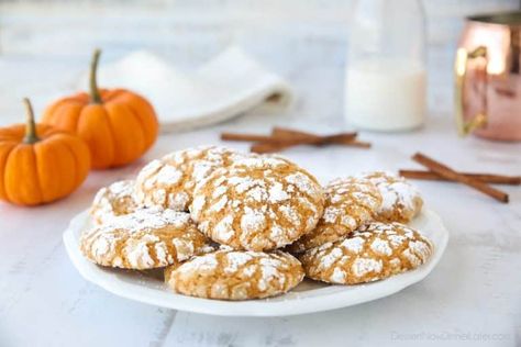 Pumpkin Crinkle Cookies are light, soft, and cake-like with warm pumpkin spices. An easy fall cookie coated in powdered sugar that cracks as it bakes. Pumpkin Crinkle Cookies, Cookies Video, Crinkle Cookies Recipe, Cookie Videos, Spiced Pumpkin, Fall Cookies, Crinkle Cookies, Apple Butter, Party Desserts