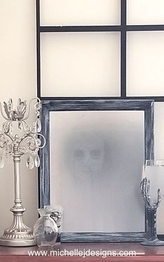 Create a haunted Halloween mirror this season. This DIY Halloween mirror will creep out your friends and family! - www.michellejdesigns.com Decorate A Mirror, Halloween Picture Frames, Mirror Writing, Halloween Mirror, Handmade Halloween Decorations, Halloween Things, Halloween Frames, Haunted Halloween, Halloween Porch