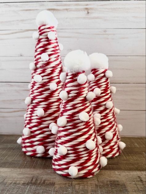 Fun and a little whimsical, these Candy Cane Yarn-Wrapped Christmas Trees are easy to make with just a few supplies. 🎄 #creatingme #christmas #candycane #yarncrafts #crafts #christmascrafts #christmasdecorations #craftingideas Wrapped Candy Canes, Club Table, Office Candy, Wrapped Candy, Melissa Mcbride, Decorating Themes, Seasonal Crafts, Holiday Food, Traditional Christmas