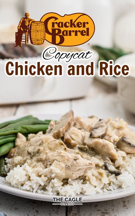 A delicious copycat Cracker Barrel Chicken and Rice recipe that is creamy and super easy to make you can make in your own kitchen as part of your regular rotation because it's so easy to make! Copycat Cracker Barrel Chicken And Dumplings, Cracker Barrel Recipes Copycat, Stewed Chicken And Rice Recipes, Cracker Barrel Chicken And Rice Recipe, Cracker Barrel Chicken And Rice, Cracker Barrel Chicken Tenders, Southern Chicken Stew Recipe, Mock Recipes, Southern Chicken And Rice