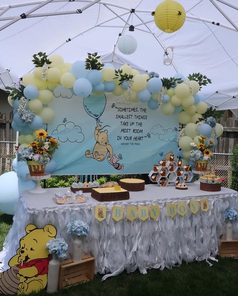 Pooh Baby Shower Ideas, Winnie The Pooh Birthday Party, Pooh Birthday Party, Bear Baby Shower Theme, Winnie The Pooh Themes, Winnie The Pooh Nursery, Winnie The Pooh Baby Shower, Pooh Birthday, Baby Shower Theme Decorations