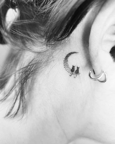 Back Ear Tattoo, Tattoo Number, Behind The Ear Tattoo, Behind Ear Tattoos, Ear Tattoos, Cat Tattoo Designs, Girly Tattoos, Elegant Tattoos, Cross Tattoo