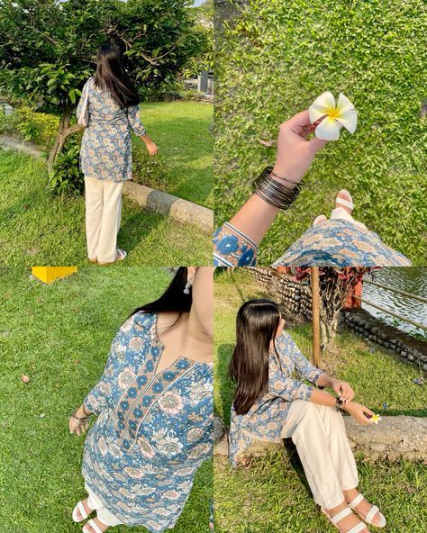 Poses For Pictures Traditional, Photo Ideas In Desi Outfit, Kurta Poses Women At Home, Indian Kurti With Jeans, Kurti Poses Ideas, Poses In Kurta Women Aesthetic, Kurti Asthetic Pics, Poses For Women In Kurti, Girl Traditional Aesthetic