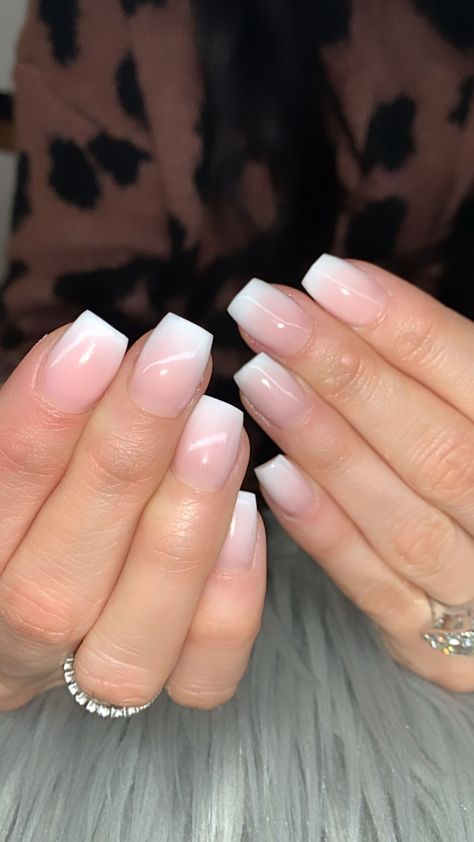 +17 Top Short Ombre Nails - POLYVORE - Discover and Shop Trends in Fashion, Outfits, Beauty and Home Ombre French Tip Nails Short, Ambre Nails, Nails Coffin Short, Short Coffin Nails Designs, Pink White Nails, Unghie Sfumate, Pink Ombre Nails, Short Coffin, Ombre Acrylic Nails