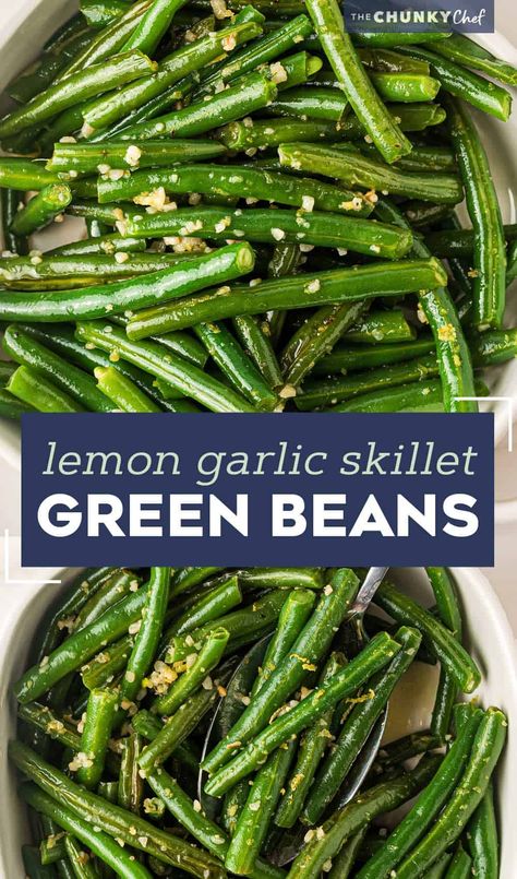 Simple and easy, this Skillet Green Beans recipe is made using fresh green beans that are cooked until crisp tender, and seasoned with plenty of garlic and lemon flavors! They're the perfect side dish! #greenbeans #fresh #sidedish Simple Green Bean Recipe, Salad Ideas Vegetarian, Green Bean Recipes Lemon, Vegetarian Salad Ideas, Salad Recipes High Protein, Grill Sides, Green Bean Recipes Skillet, Veggies Ideas, Green Bean Side Dish Recipes