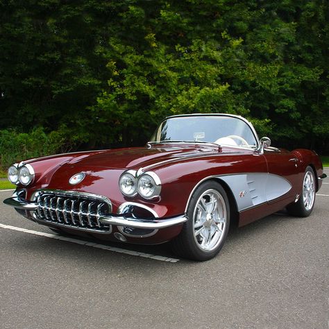 You can try to look away, but this burgundy beauty demands attention! Powered by a 376ci 8-cylinder engine mated to a 4L70E automatic transmission, this 1959 Chevrolet Corvette custom convertible is serious eye candy.

Lot 771 is selling with No Reserve at our 2020 Fall Auction, October 22-24. Corvette Custom, Carros Vintage, Fuel Wheels, Classic Corvette, Vintage Muscle Cars, Chevy Muscle Cars, Corvette Convertible, Barrett Jackson, Classic Sports Cars