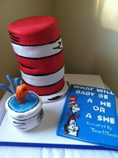 i love this cake.......Cat in the Hat baby shower cake By Ashleyssweetdesigns on CakeCentral.com Baby Reveal Ideas To Parents, Baby Reveal Cakes, Dr Seuss Baby Shower, Gender Party, Gender Reveal Cake, Dr Suess, Baby Gender Reveal, Cat In The Hat, Baby Reveal