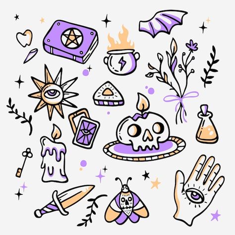 Happy Halloween Pictures, Kawaii Pastel Goth, Doodle Art Journals, Creepy Tattoos, Esoteric Art, Halloween Vector, Heart Hands Drawing, Halloween Illustration, Halloween Images