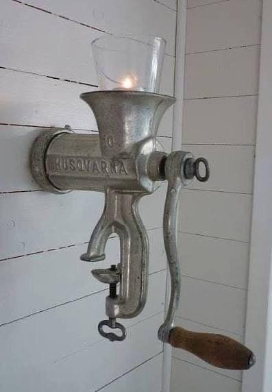 Antique House, Meat Grinder, Rustic Lighting, Repurposed Furniture, Light Holder, Country Decor, Light Fixture, A House, Animal Crossing