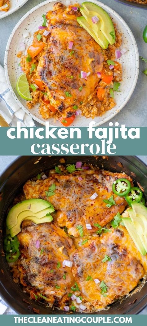 An easy Chicken Fajita Casserole Recipe that is made in one pan with only a few ingredients. A healthy, quick and delicious dinner using rice, vegetables and chicken breasts. Fajita Casserole Recipe, The Clean Eating Couple, Clean Eating Couple, Fajita Casserole, Ms Recipes, Chicken Fajita Casserole, Chicken Casseroles, Healthy Vegetable Recipes, Chicken Fajita