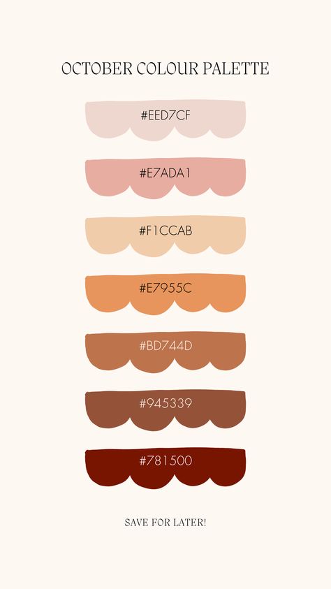 Fall October Colour Palette - Editable on Canva and Free for Pro Users. Template designed in Auckland, New Zealand by Design by Cheyney. October Colour Palette, Season Colour Palette, Marketing Job, Fall Palette, Fall October, Pin Template, Fall And Halloween, Canva Element, Canva Elements